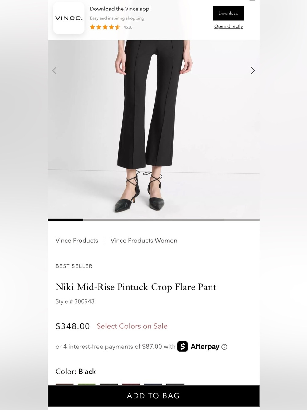 VINCE Black Niki Pintuck Crop Flare Pants L Large - Picture 5 of 13